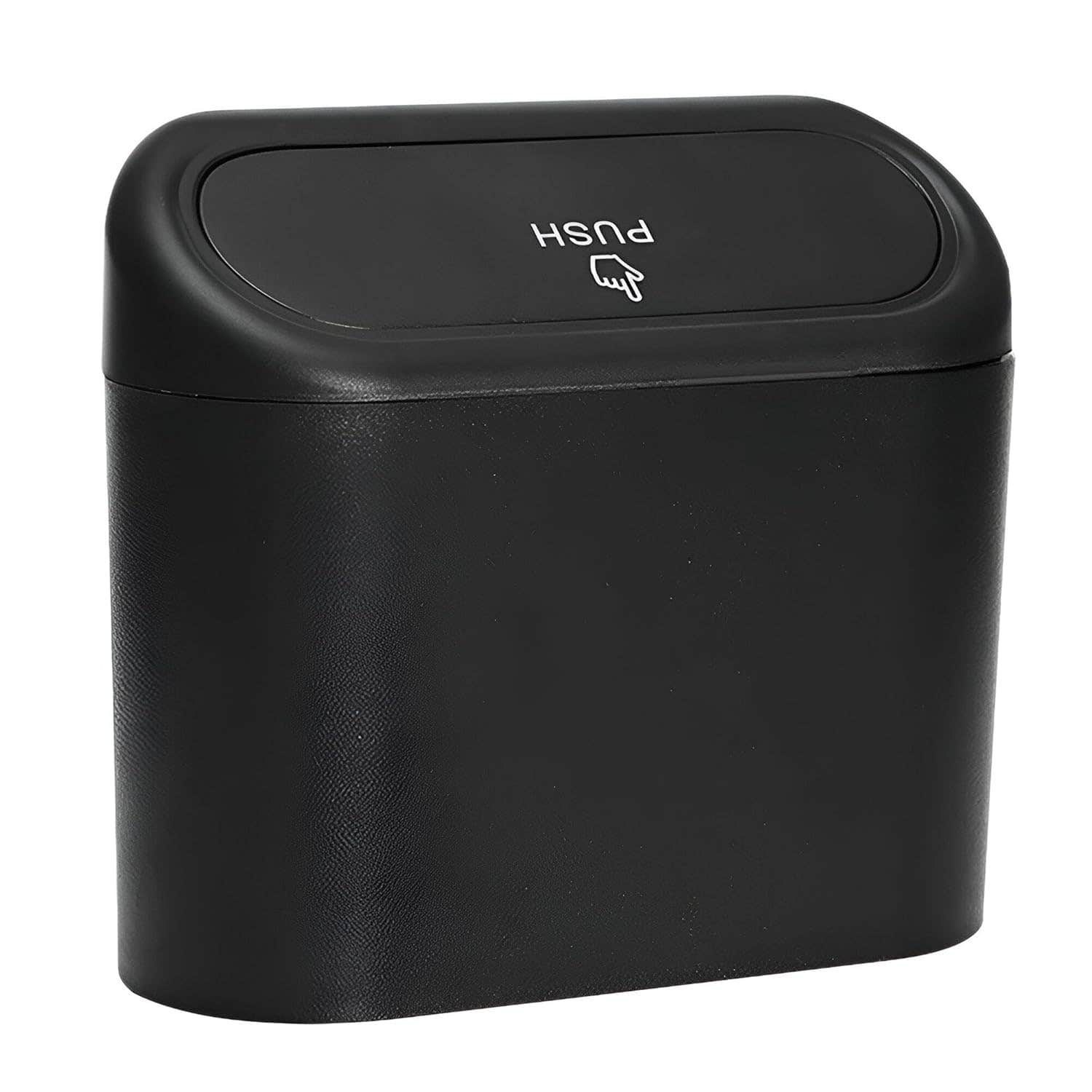Car Trash Bin with Self-Closing Lid - 1L Leakproof & Waterproof - Black Plastic - Detachable Organizer