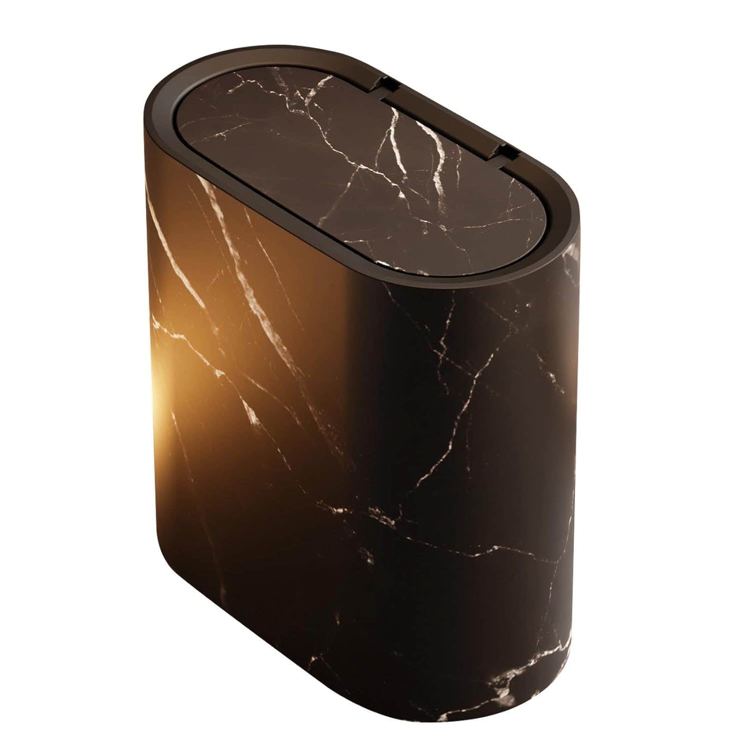 Next Store Modern Marble Trash Can with Push Lid, Slim Design, Odour Proof, 29cm Height - Black