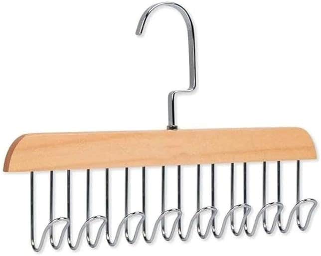 Stainless Steel Hanger with Wooden Base, Multi-Use Space Saving, 8 Hooks for Storing Clothes and Accessories Neatly — by Next Store
