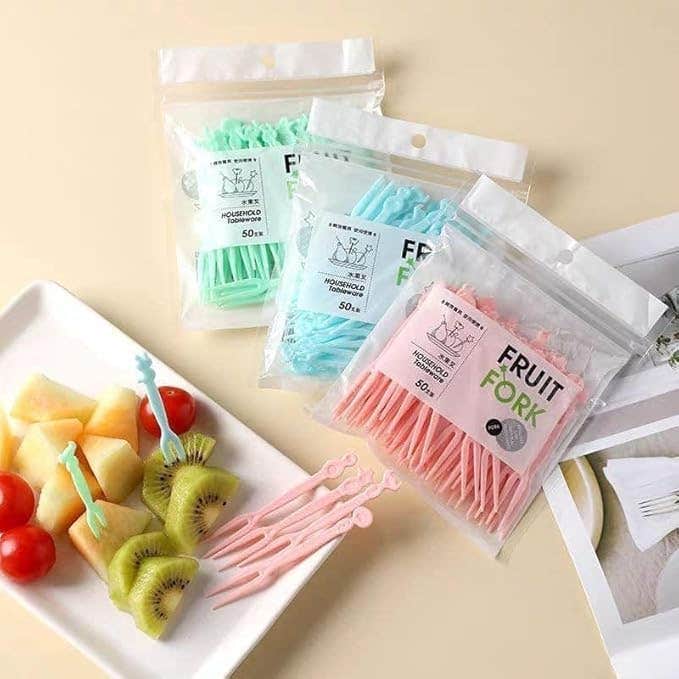 50-Piece Children's Fruit Forks Set - Reusable Snack Picks for Kids Lunch Box
