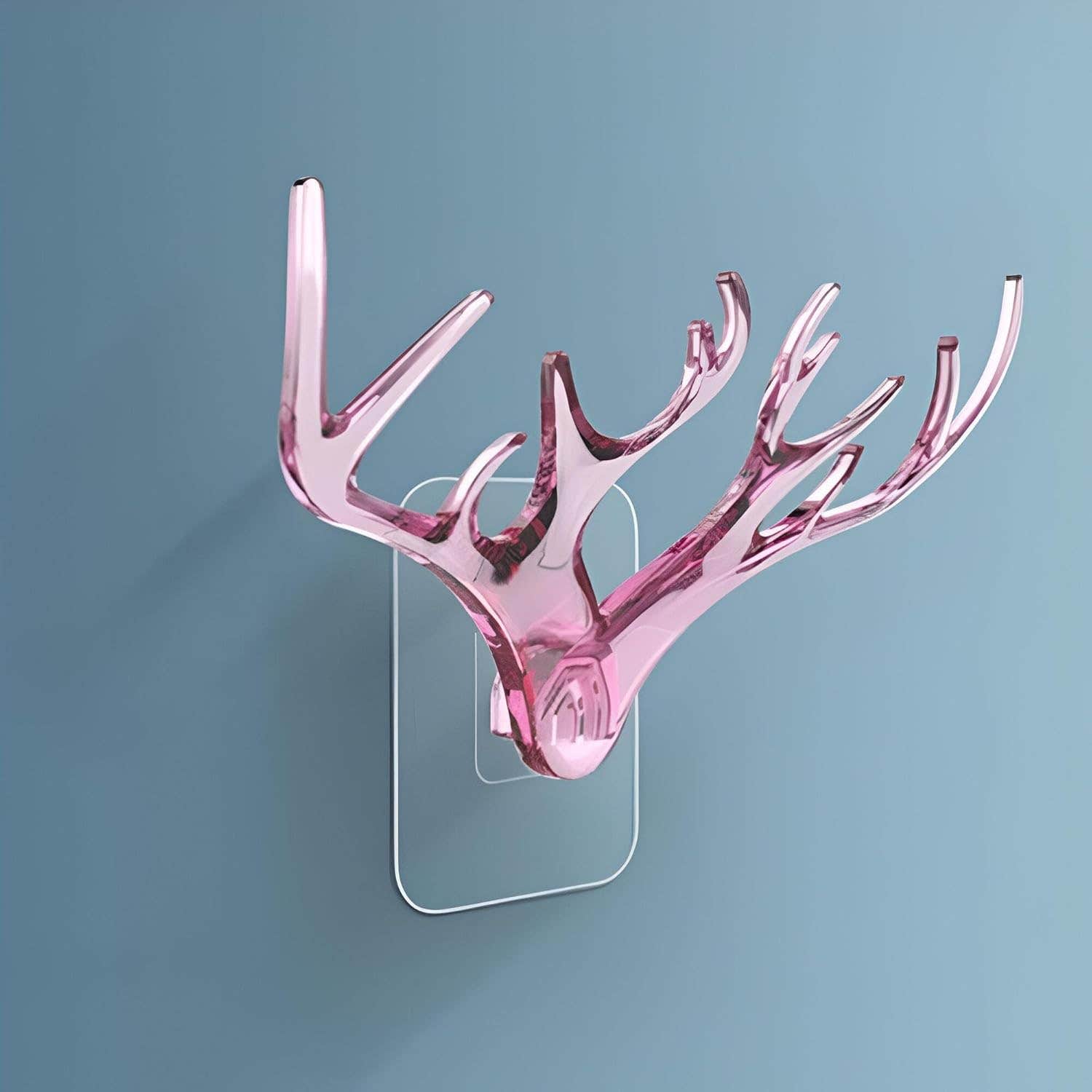 Vintage Deer Antler Wall Hooks - Set of 3 Clear Adhesive Coat Hooks