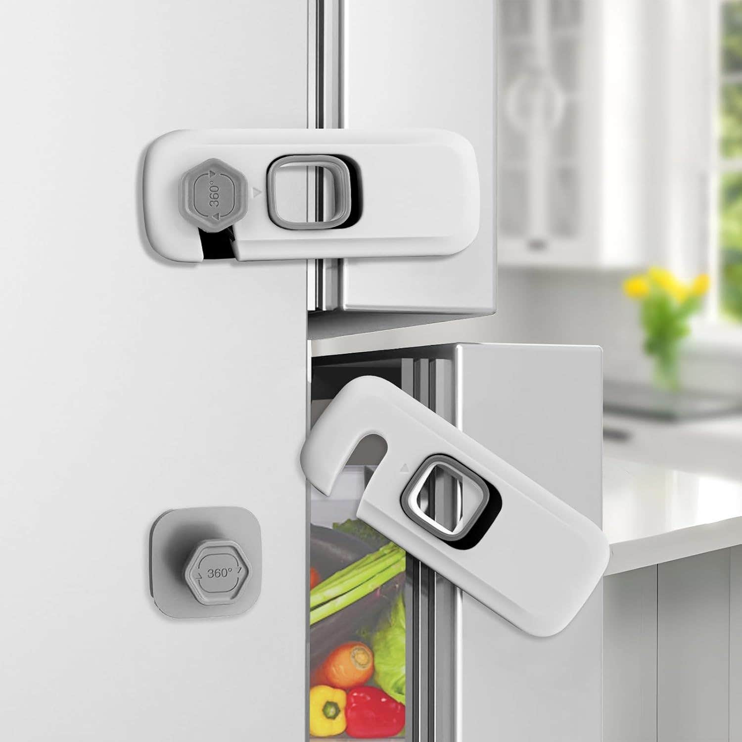 Childproof Refrigerator Locks 5 Pack, Grey, Easy Install, One-Hand Operation