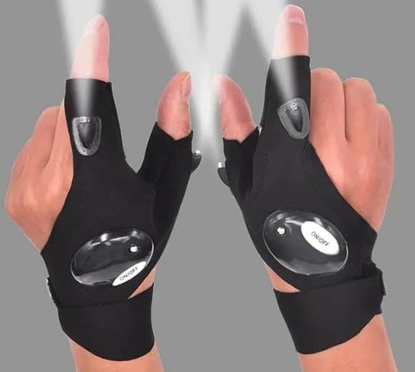 LED Flashlight Fingerless Gloves, Multi-Purpose Work Gloves for Camping, Hiking, Fishing, 1 Pair, Black