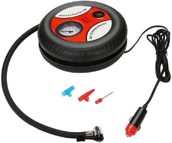 12V Portable Car Air Compressor with Gauge - Lightweight & Durable - Compatible with Multiple Valve Adapters