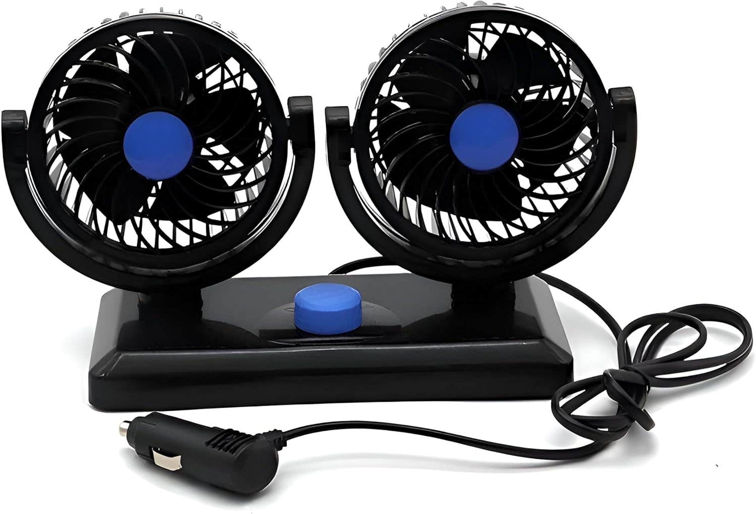 Dual-Head 12V Car Fan with 360° Rotation - Quiet Two-Speed Cooling Solution