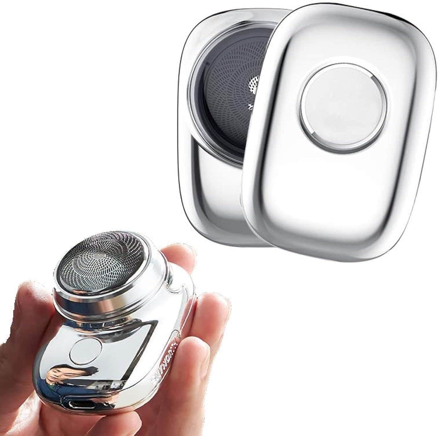 AWH Mini-Shave Portable Electric Shaver for Men - Silver, Wet/Dry, Pocket Size, 15 Blade Turbo Whirl, 6600rpm Motor