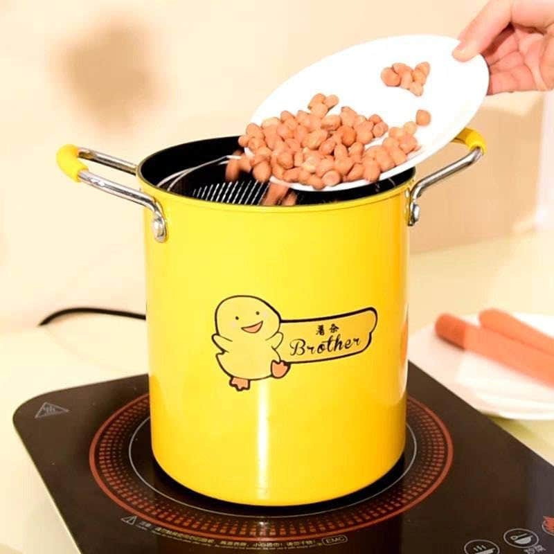 Japanese Style 304 Stainless Steel Deep Fryer Pot with Oil Filter Mesh, Lid and Non-Slip Silicone Handles on Both Sides, Non-Stick Frying Pan - 2L