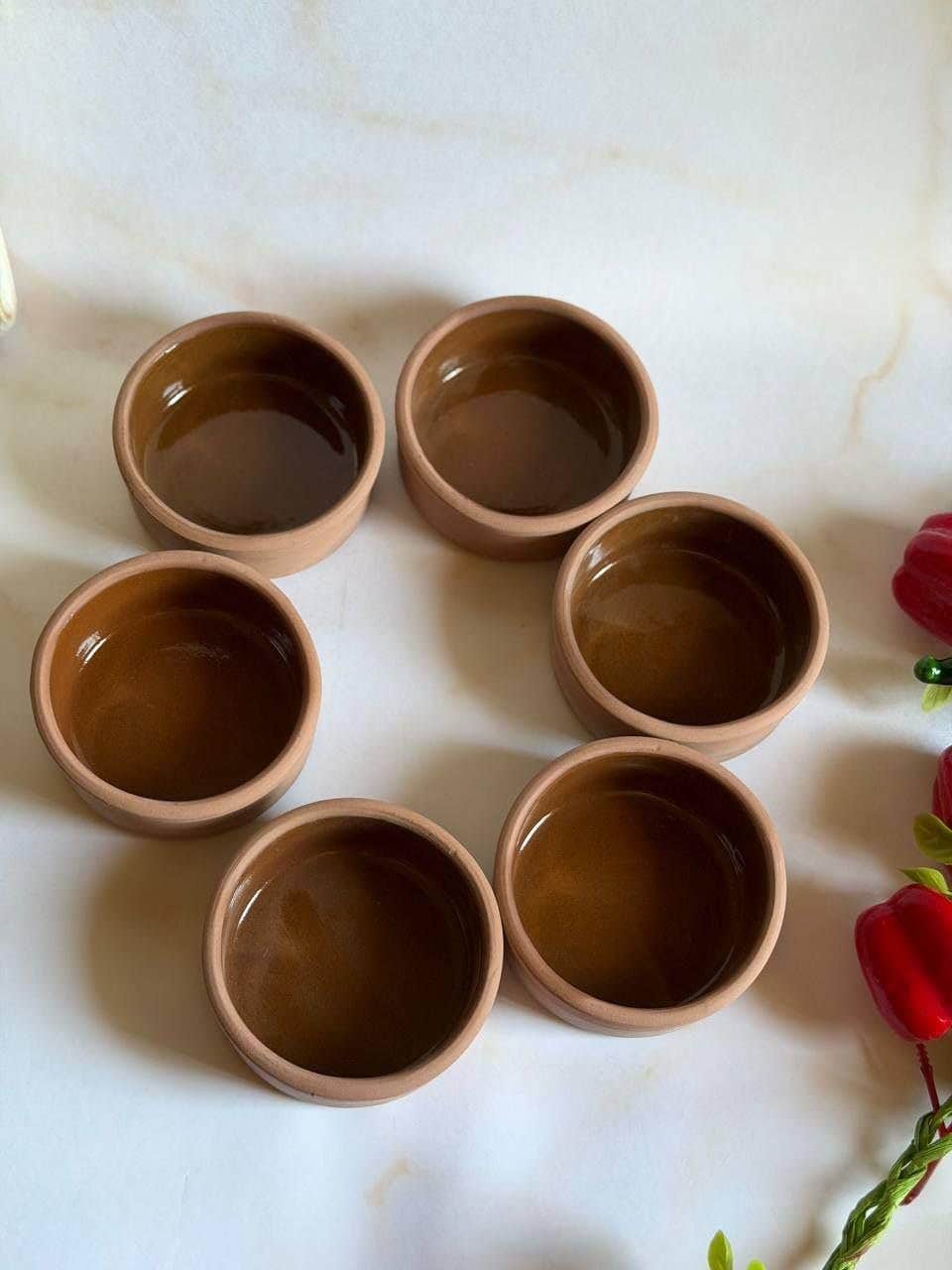 Clay Cookware Small Fire Clay Serving Dishes - Fine Pottery for Bread, Yogurt, Kheer, Meat, Vegetables, Turkish Delicacies (6)