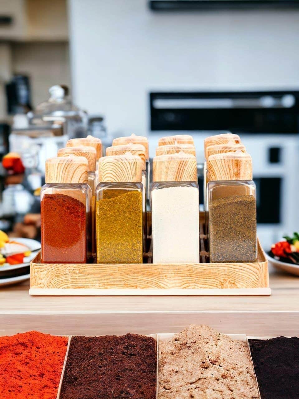 Spice Set 12 Clear Shatterproof Containers with Stand and Label for Easy and Elegant Spice Organizer SA