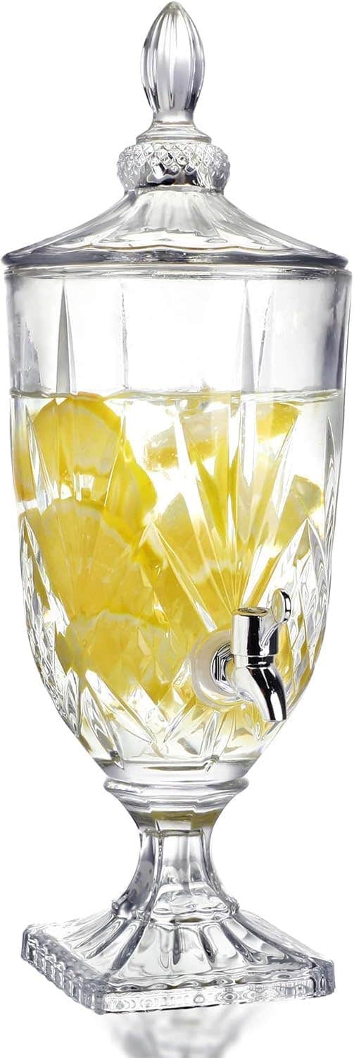 3 Glass Party Drink Dispenser, 3 Liter Crystal Ice Drink Dispenser with Tap, Ideal for Serving Drinks at Weddings and Party Bars.