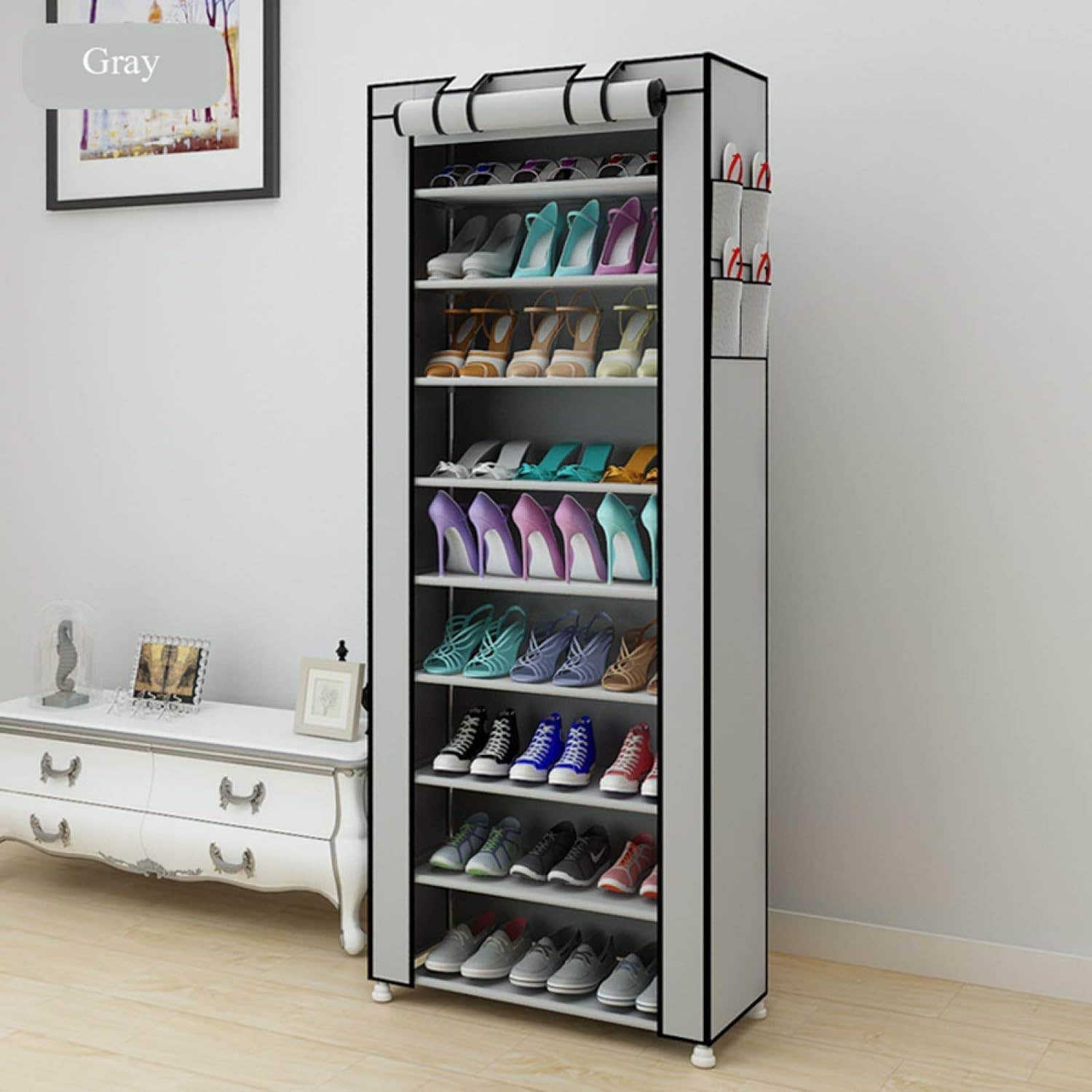Non-Woven Fabric Shoe Cabinet, 9 Layer Shoe Cabinet Shelf with Cover, Dustproof Shoe Racks, Shoe Organizer, 60 x 30 x 160cm