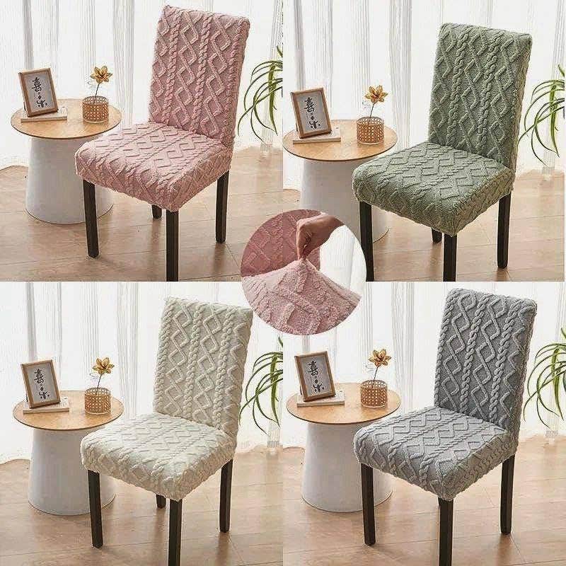 Dining Chair Slipcover in Camel Color - Modern Jacquard Fur Material