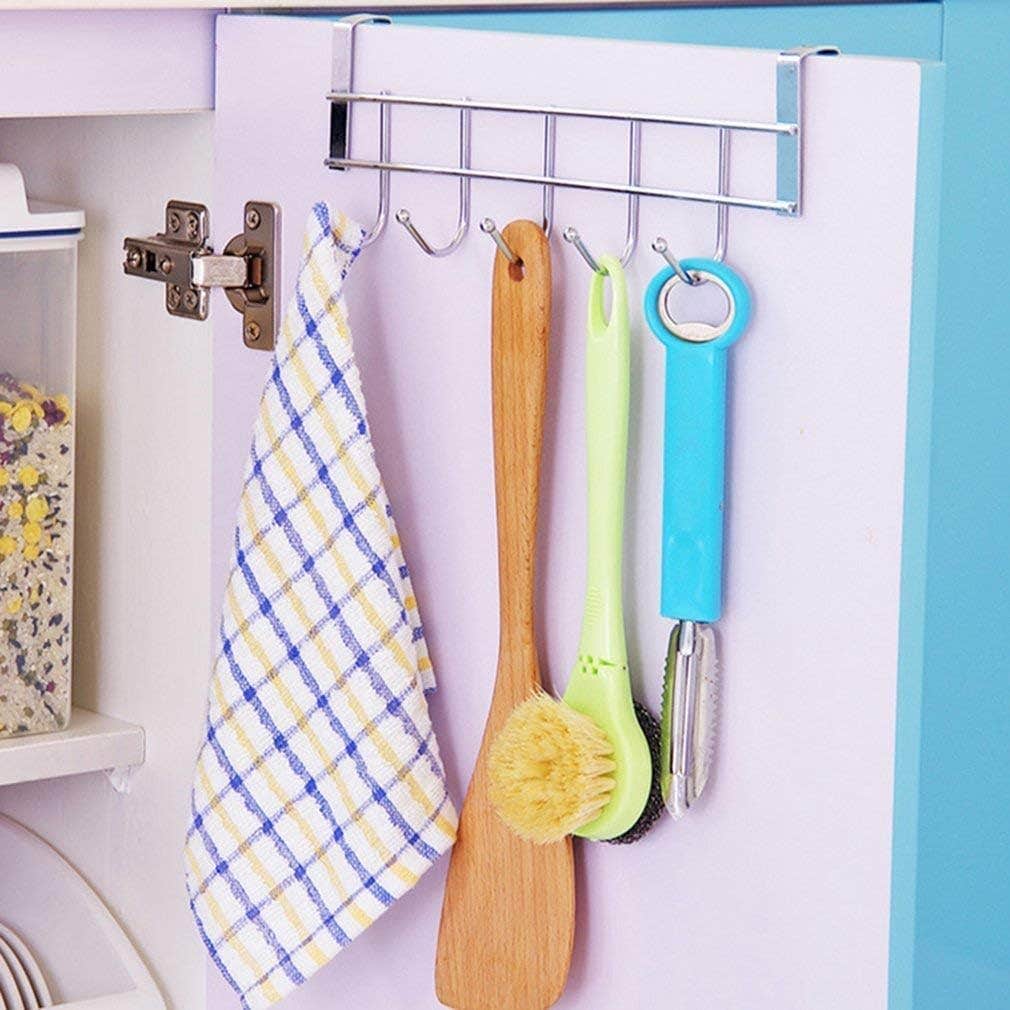 Stainless Steel Over The Door Rack Hooks, Wall Mounted Hook for Hanging Towels and Coat Organizer, Silver
