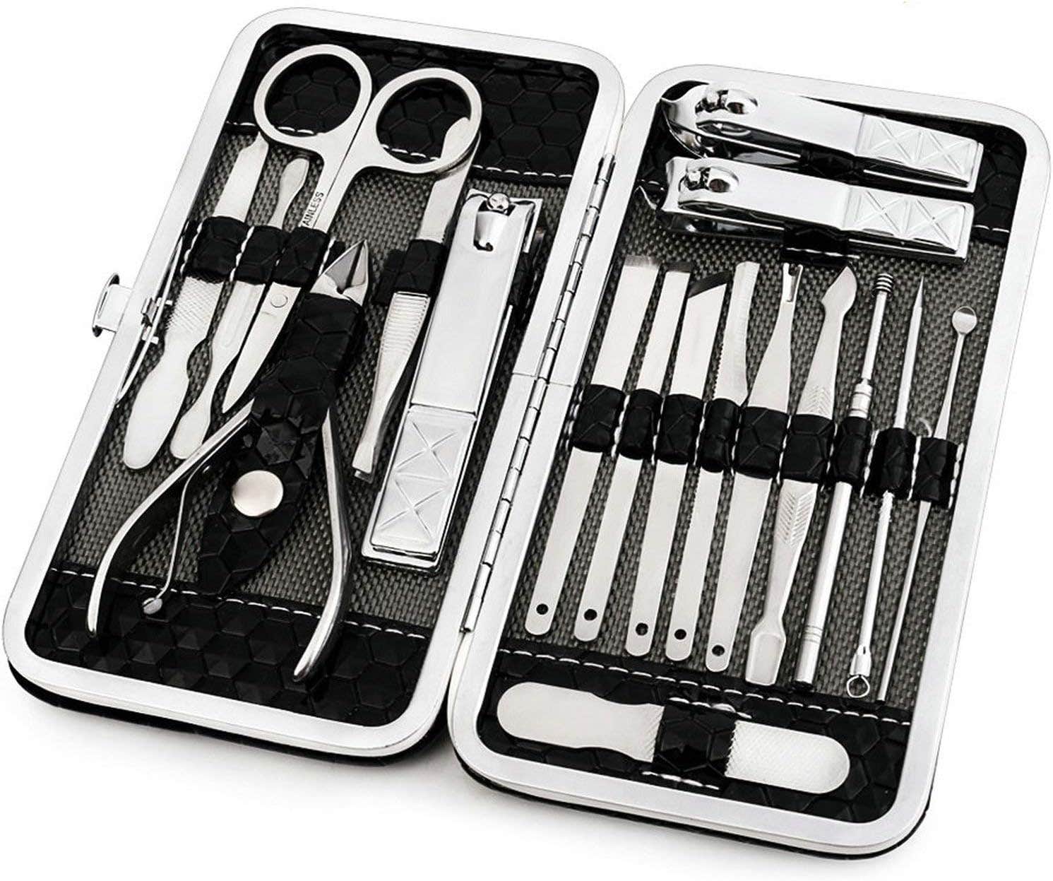 Jiaweixiang 18-Piece Stainless Steel Manicure Pedicure Set in Leather Case