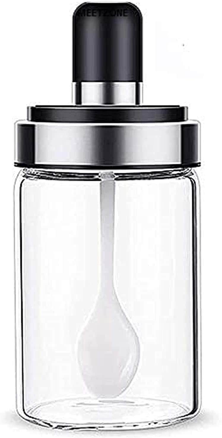 Meetzone Borosilicate Glass Spice Jar with Spoon, 250ml Capacity - Multicolor
