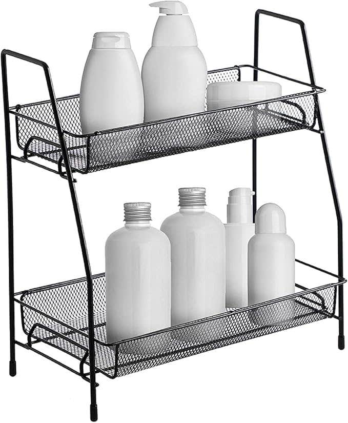 Black 2-Tier Kitchen Spice Rack Organizer Shelf - Detachable, Space Saving
