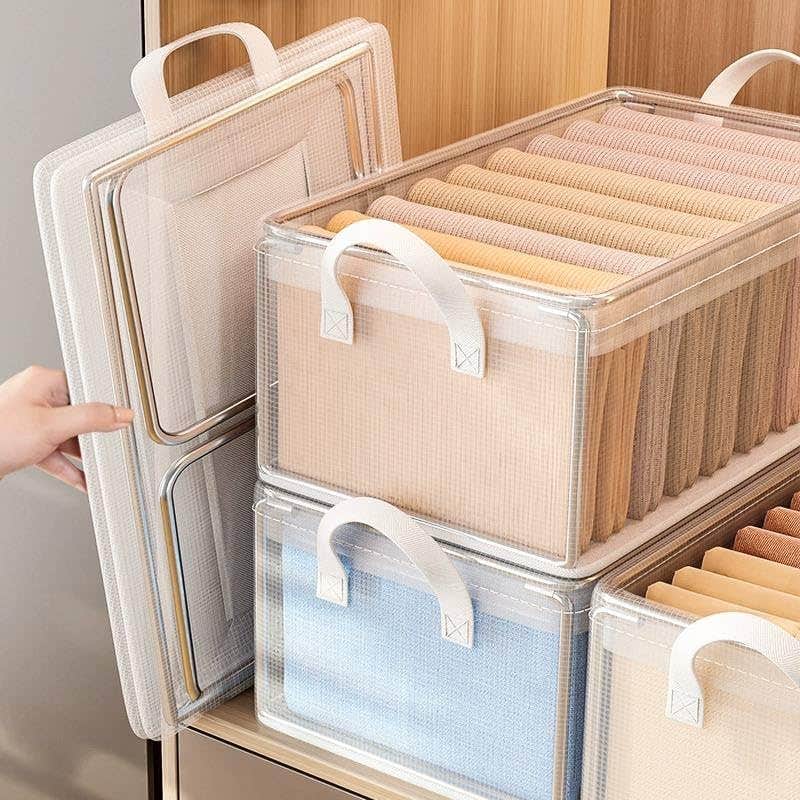 Clear Transparent Clothes Storage Box for Wardrobe Organization, Multi-Layer Design, Foldable Solution - Generic