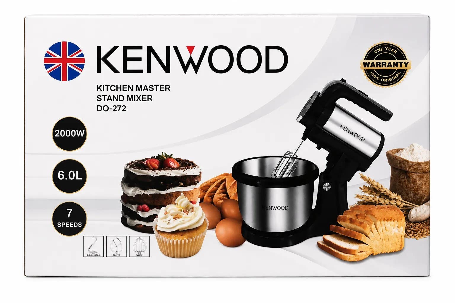 Kenwood Electric Egg Beater 6L Stainless Bowl 2000W - 7 Speeds