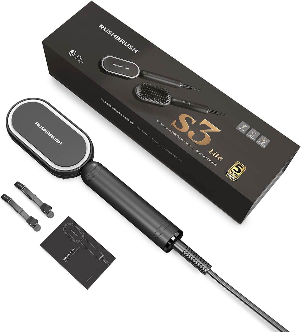 Rush Brush Ceramic Straightening Brush - 230°C, Ionic Technology - BLACK