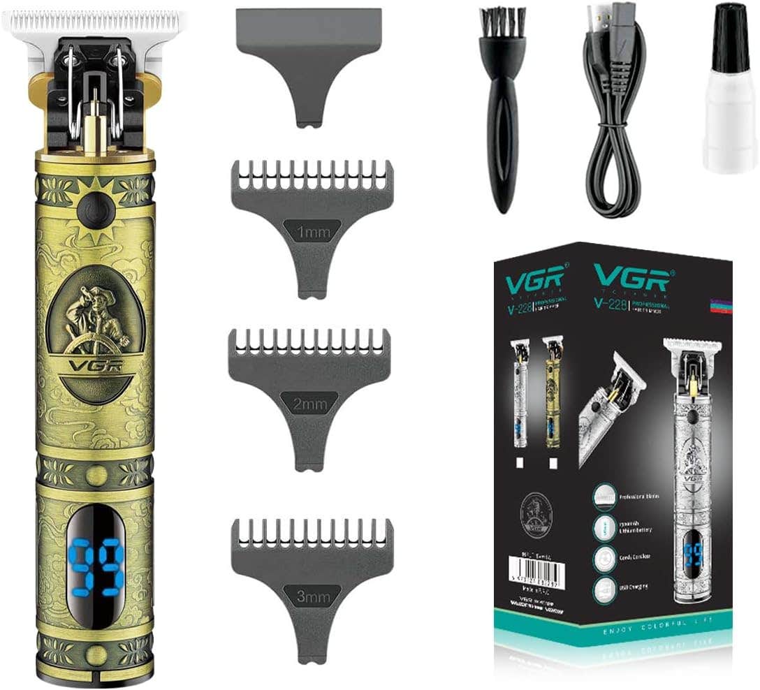 VGR Golden Cordless Hair Clippers Rechargeable Grooming Kit - Close Cutting Trimmer for Men
