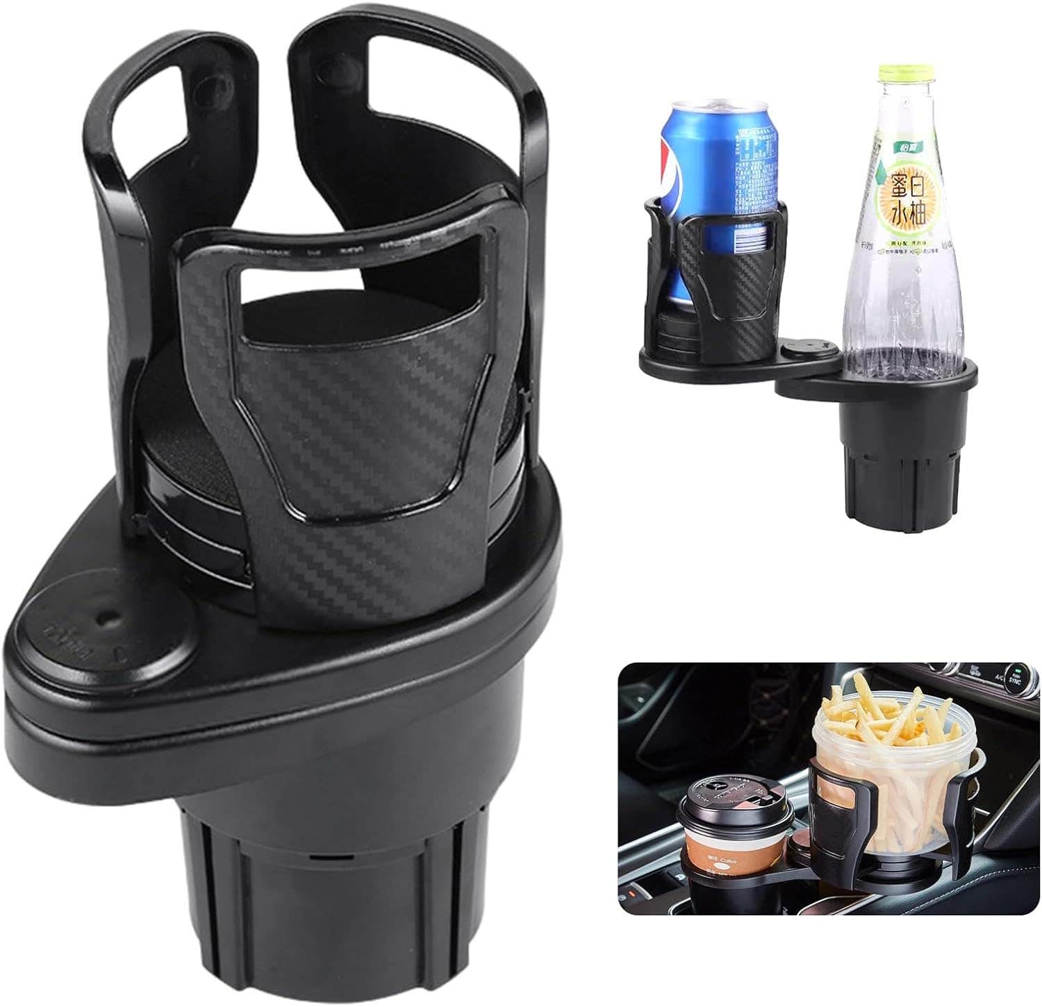Jortmrd Universal Car Cup Holder, Adjustable Double Cup Holder - Black