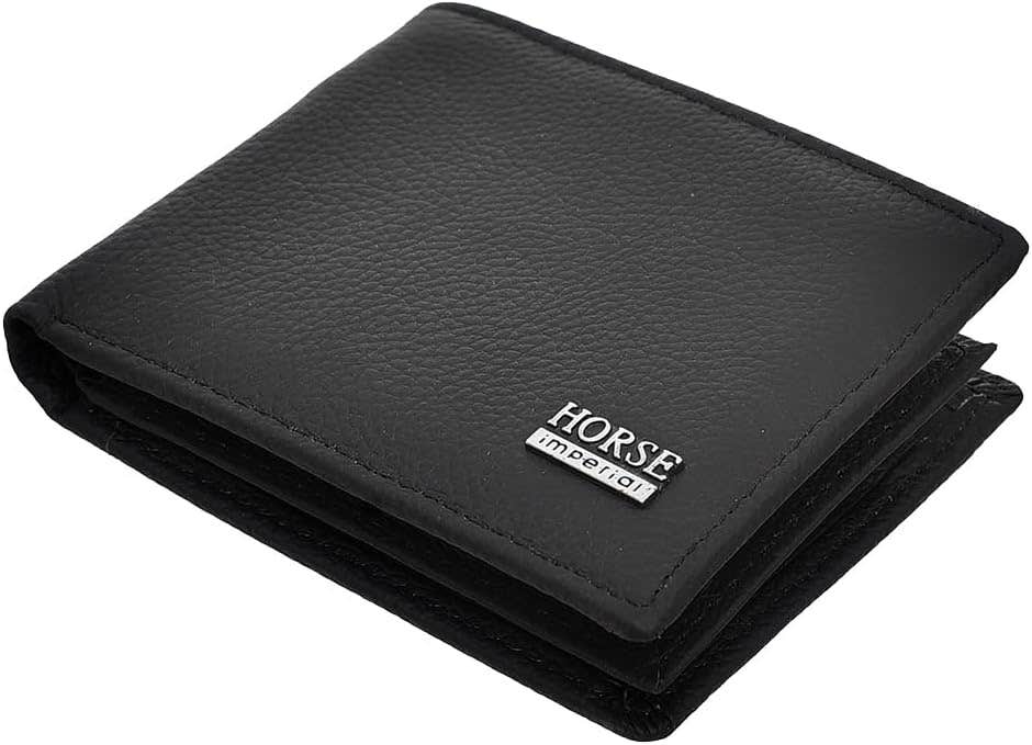 Horse Black Leather Bifold Wallet with ID & Card Holder Pocket for Men