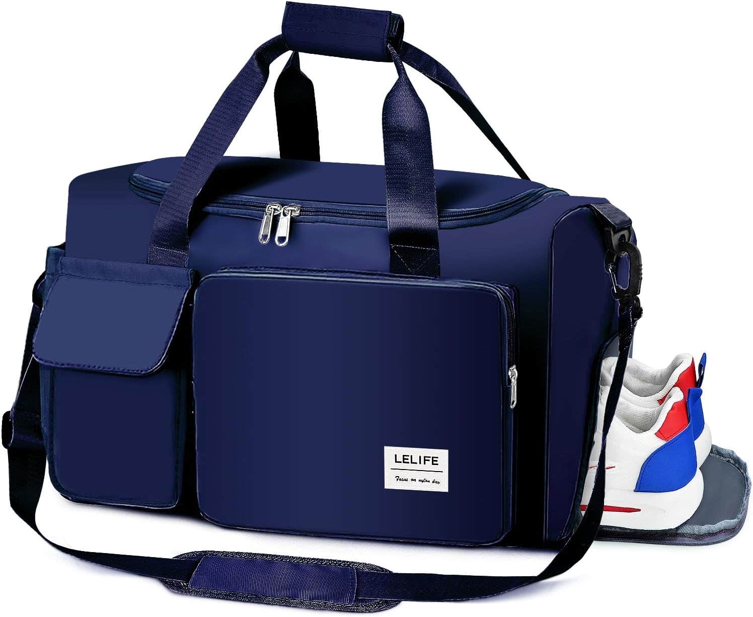 LeLife Navy Blue Gym Bag with Wet Pocket - Spacious, Durable, and Multi-Functional