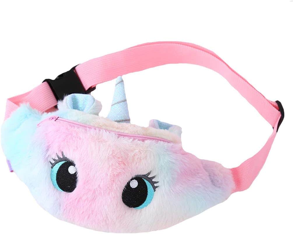 dressfan Plush Unicorn Fanny Pack for Kids and Girls - Multicolor Hiking Waist Bag