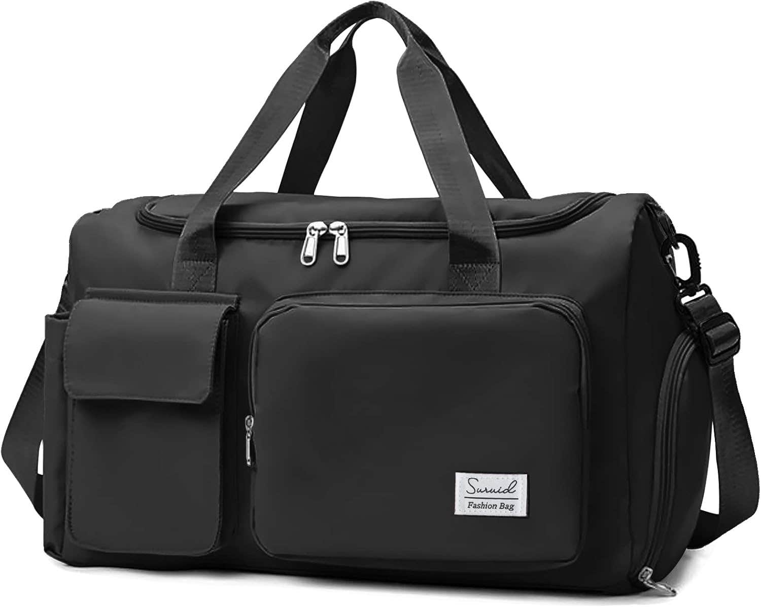 Suruid Women's Sports Tote Gym Bag with Shoe Compartment, Wet Pocket - Black