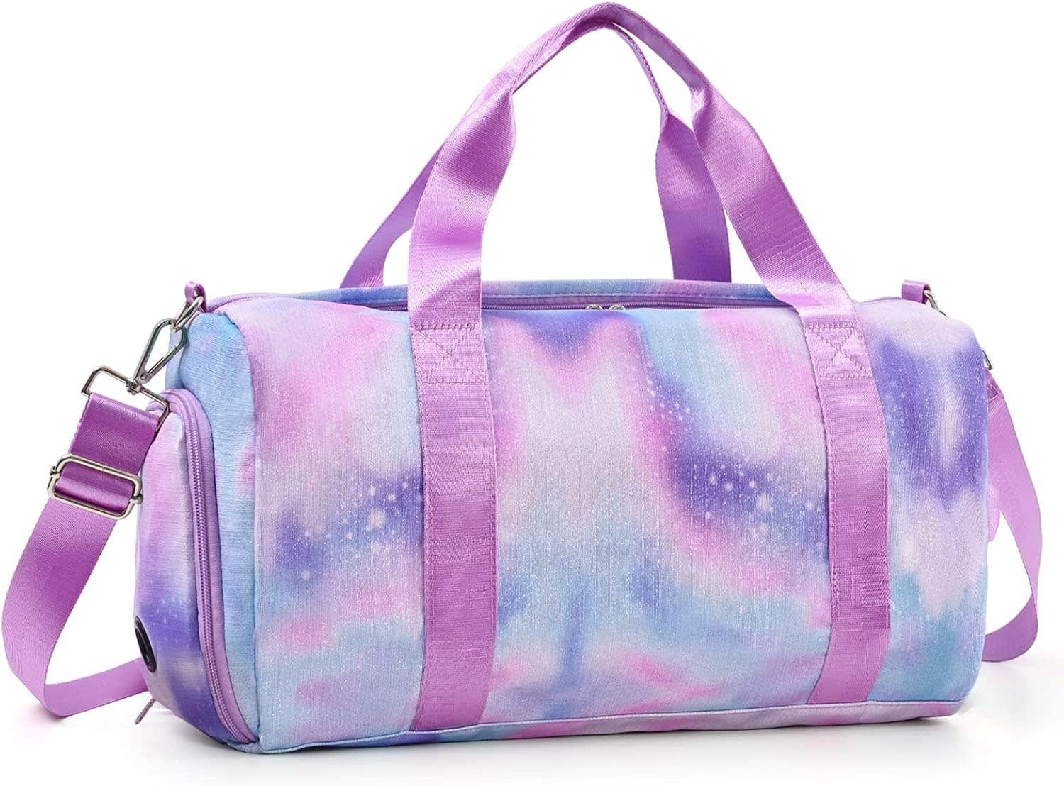 RUGICI Tie Dye Gym Bag for Women & Girls, Purple - Shoe Compartment, Wet Pocket, Dance Sport Weekender
