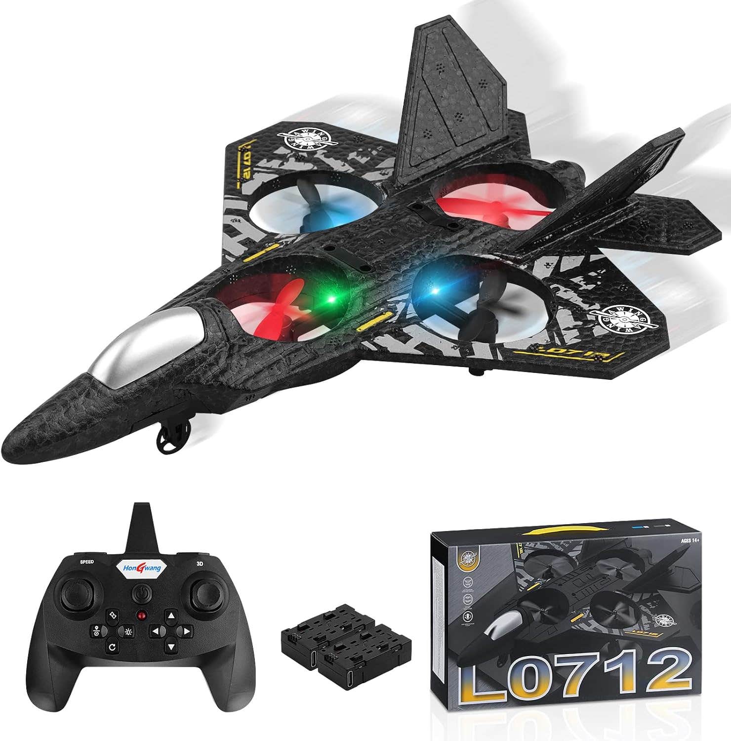 Beffkkip RC Plane Fighter Jet | Remote Control Airplane with Auto Hovering | Gray Foam Material | 2 Batteries | Flashing Light | Beginner, Kids, Adults
