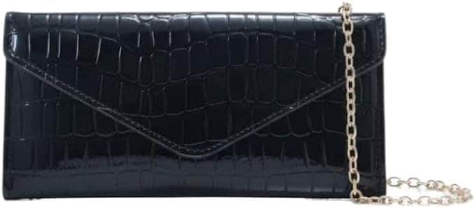 Elegant Crocodile Pattern Envelope Clutch with Chain - Women's Evening Bag