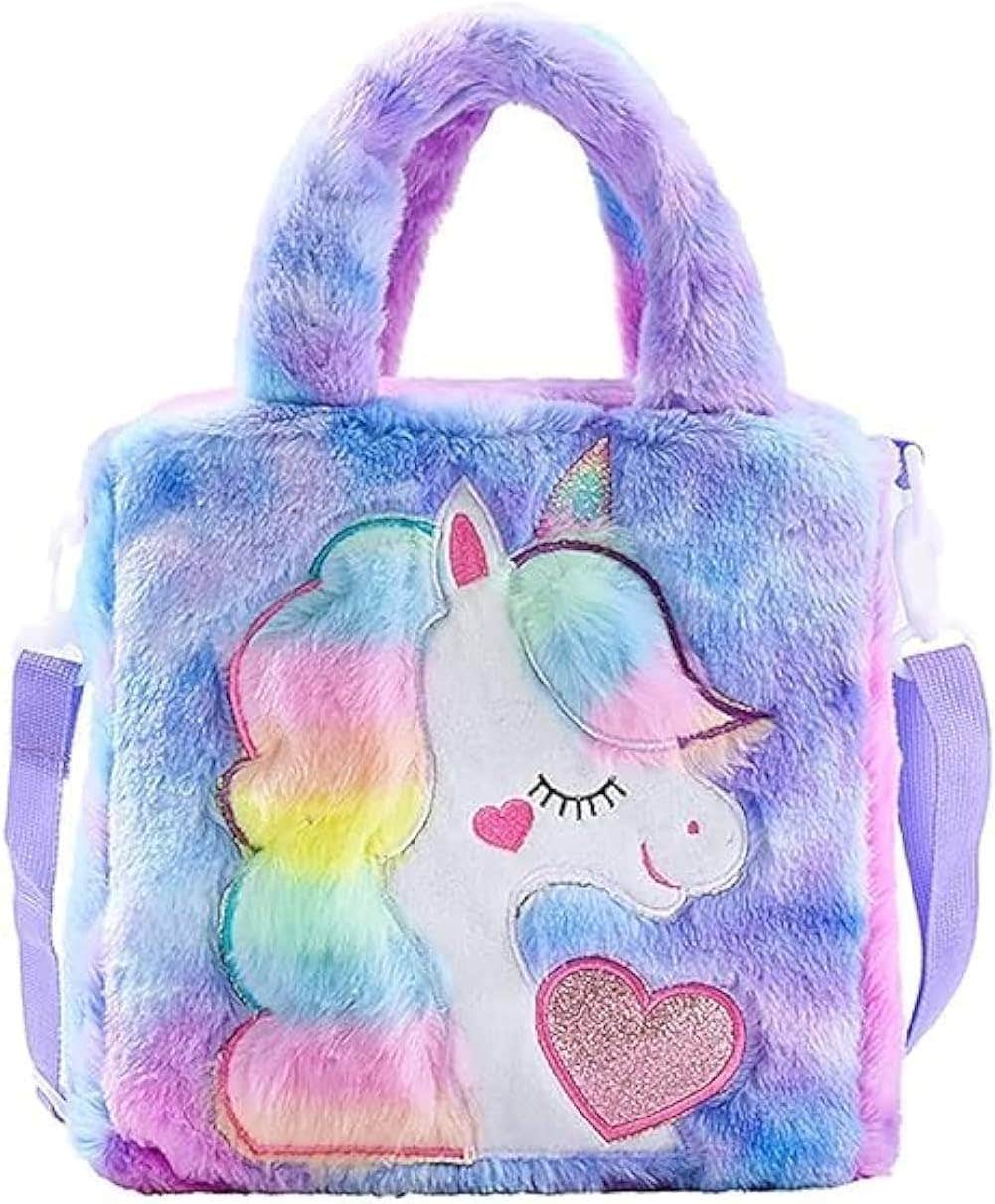 ADISA Unicorn Toddler Tote Bag, Plush Princess Handbag for Girls 1-6 Years