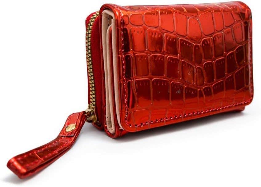 Women's Multi-Compartment Zipper Wallet with Wrist Strap (Red)