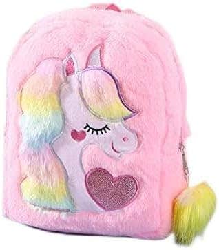 Generic Unicorn Fur Kids Backpack with Rainbow Design - Lightweight & Spacious