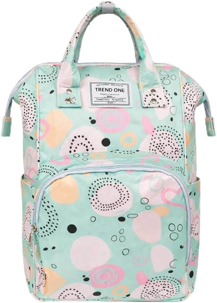 Modern Mommy Backpack with Colorful Circles Pattern, Insulated Lining, Large Capacity