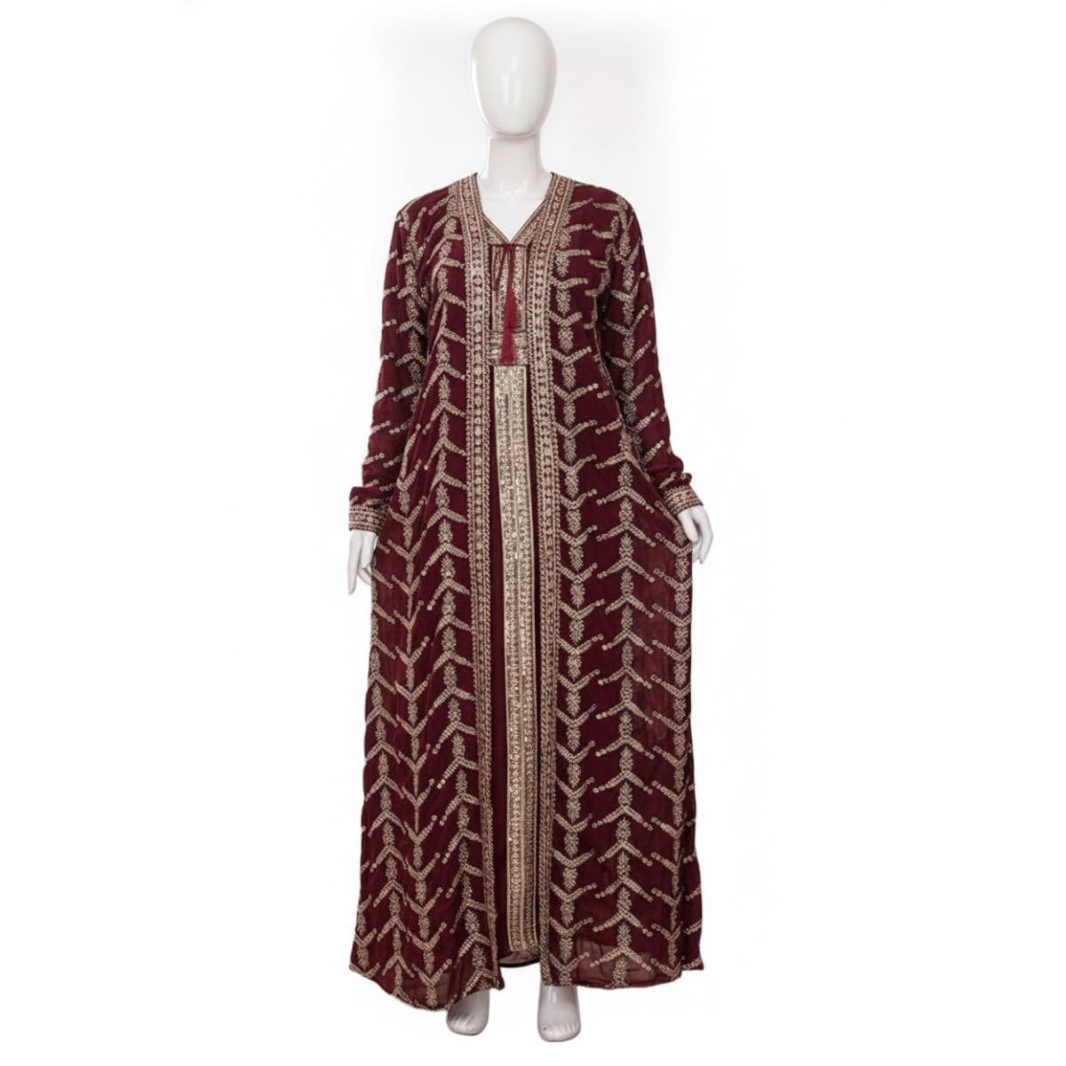 Women's Abaya Set - Gamal Sons, Chiffon, Model 540, 2 Pieces - Burgundy