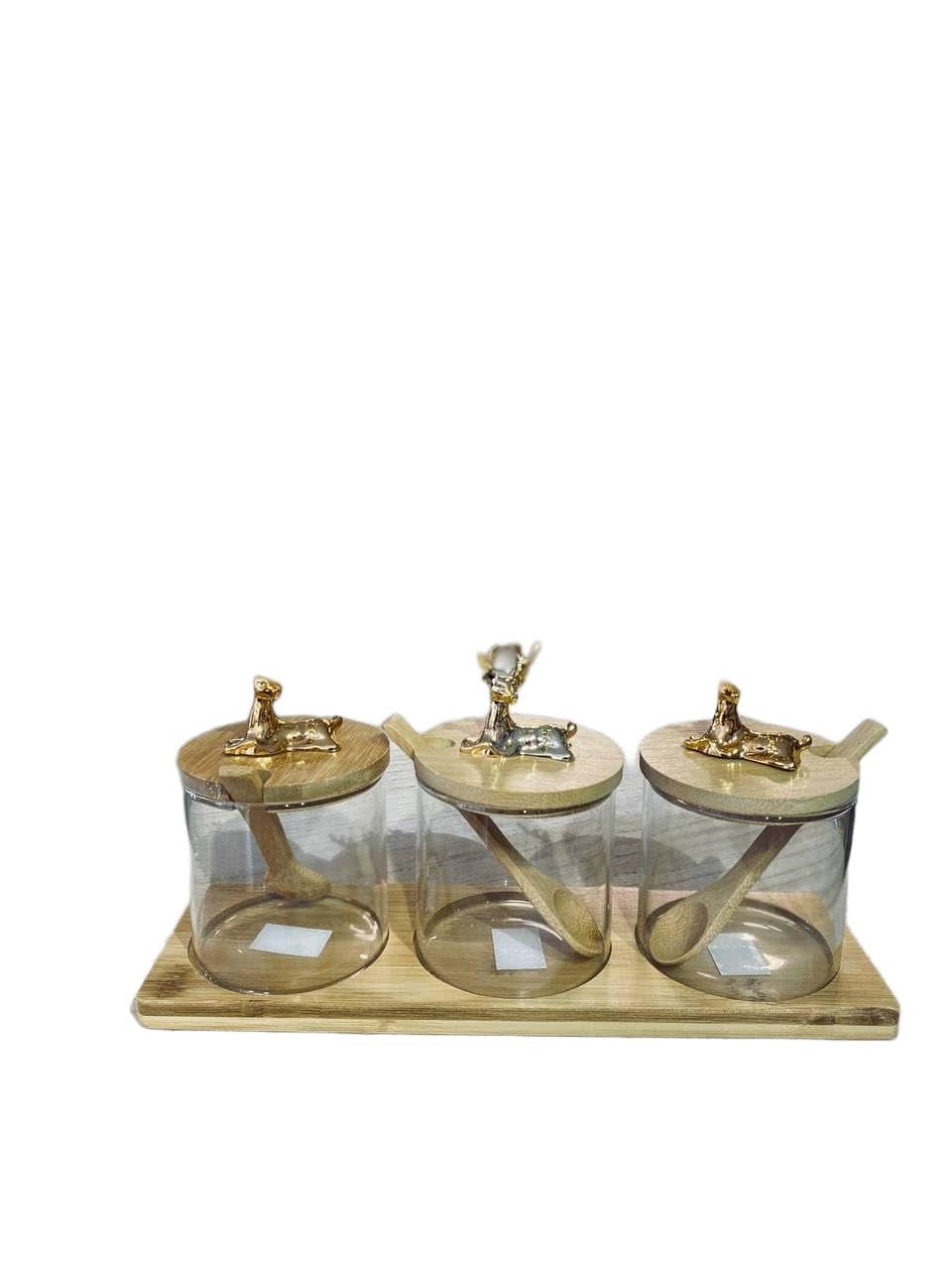 Generic Classic Spice Jar Set - 3 Round Gold Plastic Snap Lid Jars - 12cm x 12cm x 1cm - 300g Each - Kitchen Use Only