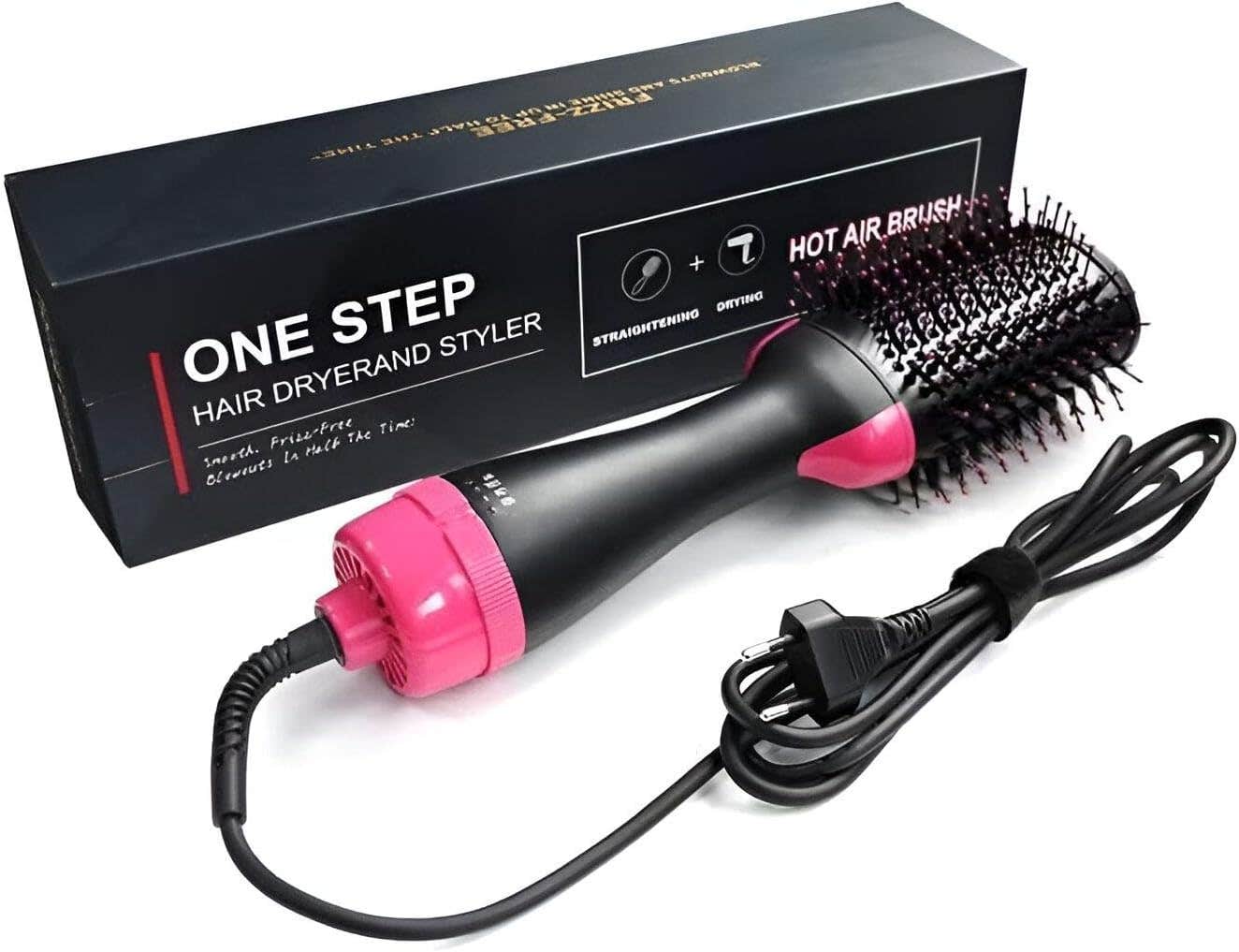 Generic 1200W Hair Dryer Brush - 3-in-1 Styling Tool - Black and Pink