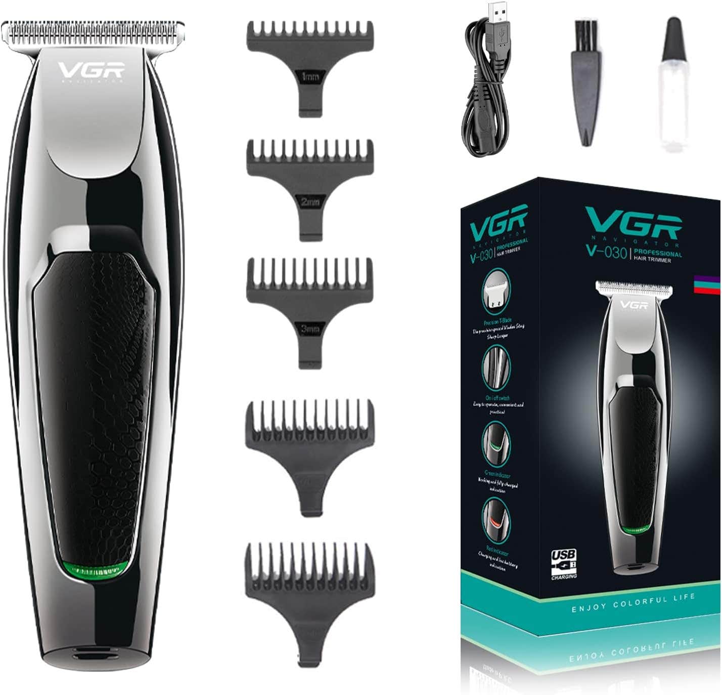 VGR Professional Hair Clippers for Men - 6 Level Adjustment, Rechargeable, Stainless Steel Blade