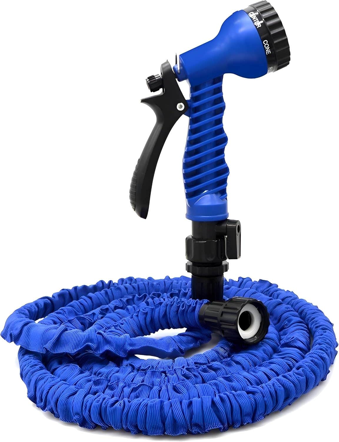 Generic Expandable Garden Hose with 7-Pattern Spray Nozzle - Blue