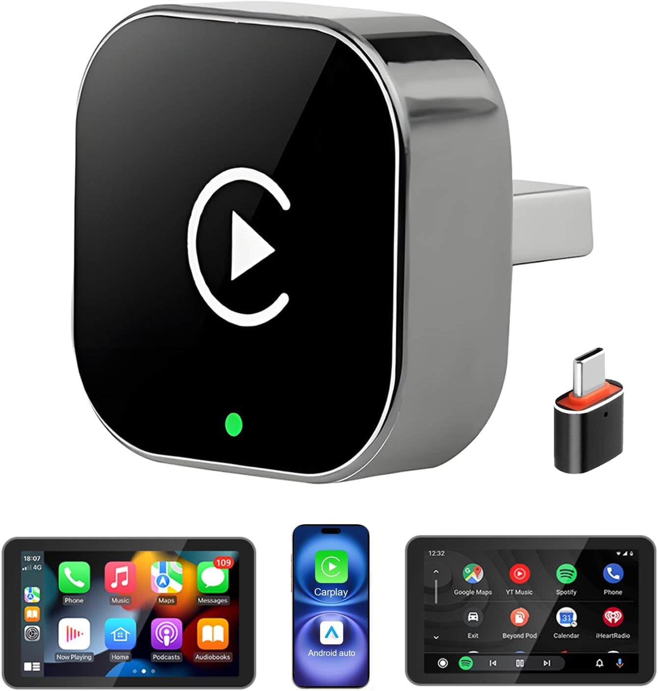PERUSHIA Wireless CarPlay & Android Auto Adapter - Plug & Play, Fast Auto-Connect