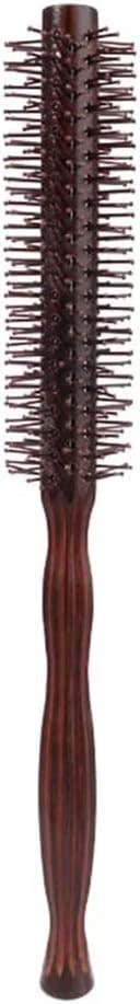 Round Hair Dryer Brush with Nylon Bristles - Brown Wood Handle - Lifting, Volumizing, Curling