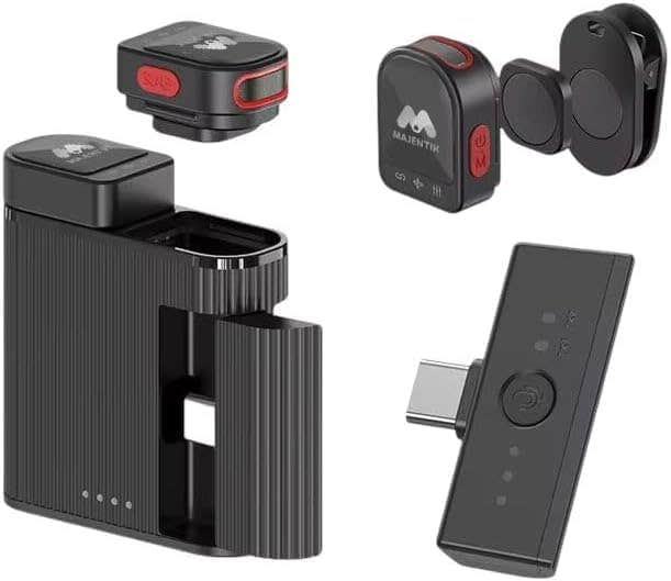 Majentik 2-in-1 Magnetic Wireless Microphone with Noise Reduction - Black