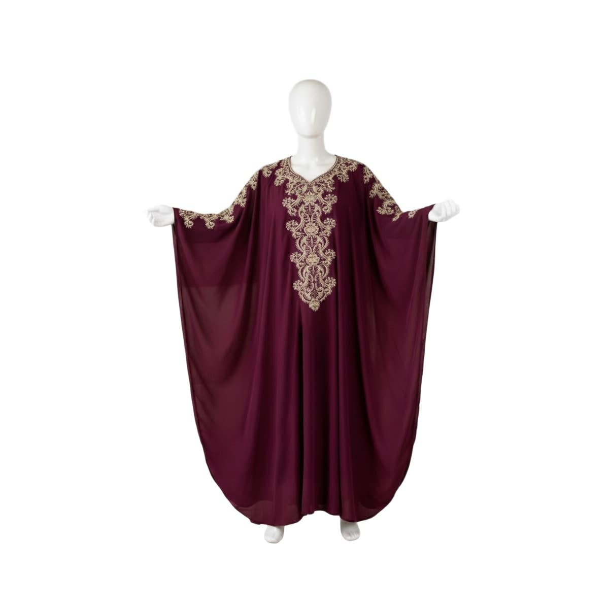 Women's Reception Abaya - Gamal Sons, Chiffon, Model 536, 2 Pieces - Burgundy