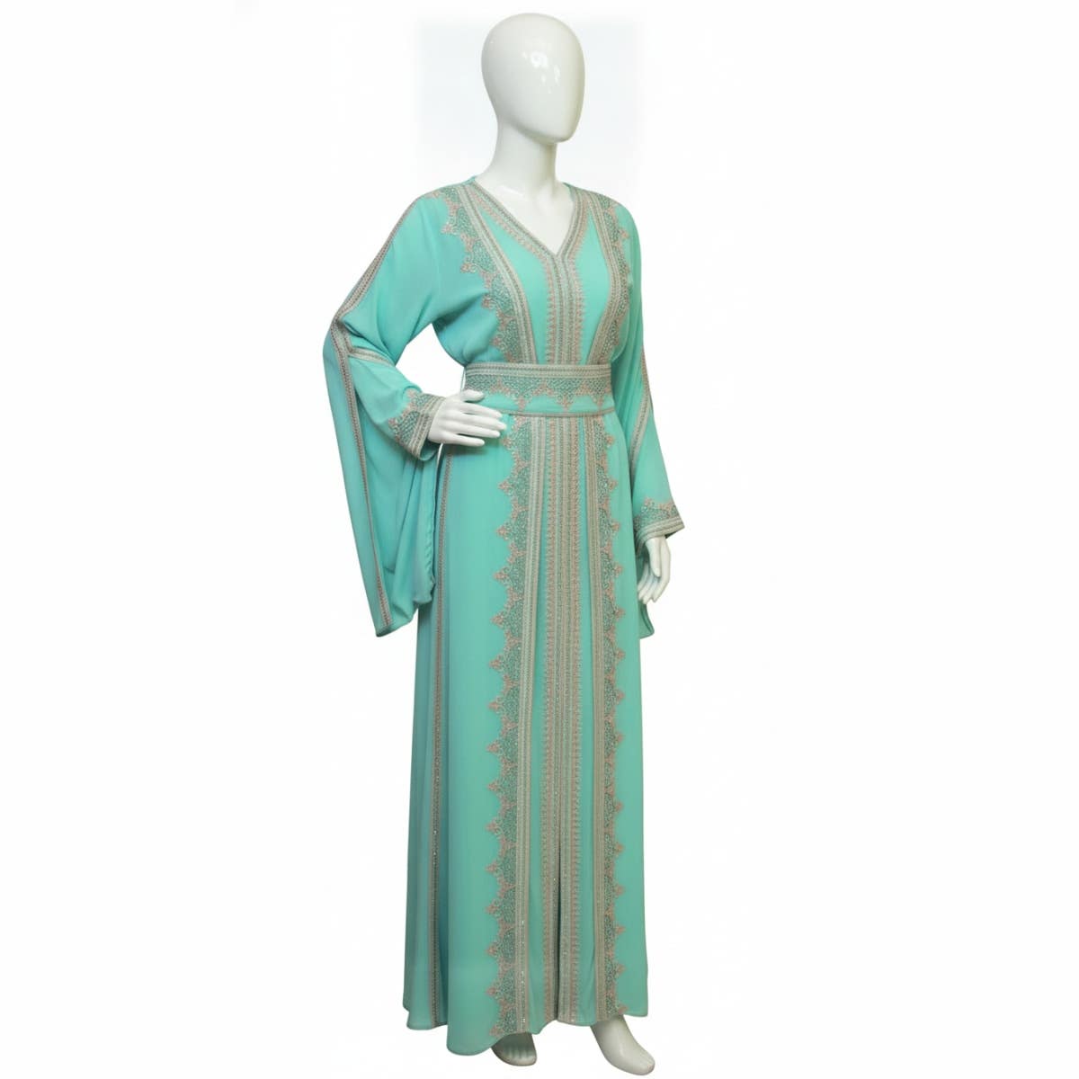 Women's Reception Abaya - Gamal Sons, Chiffon, One Size, Model 535, 3 Pieces - Mint Green