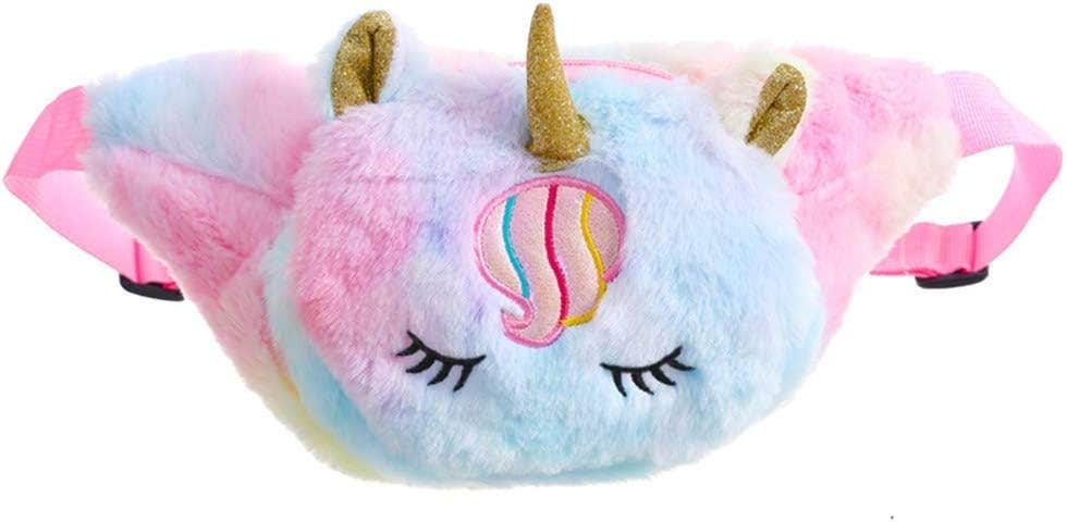 Trusmile Women's Unicorn Fluffy Fanny Pack Crossbody Purse, Rainbow, Medium
