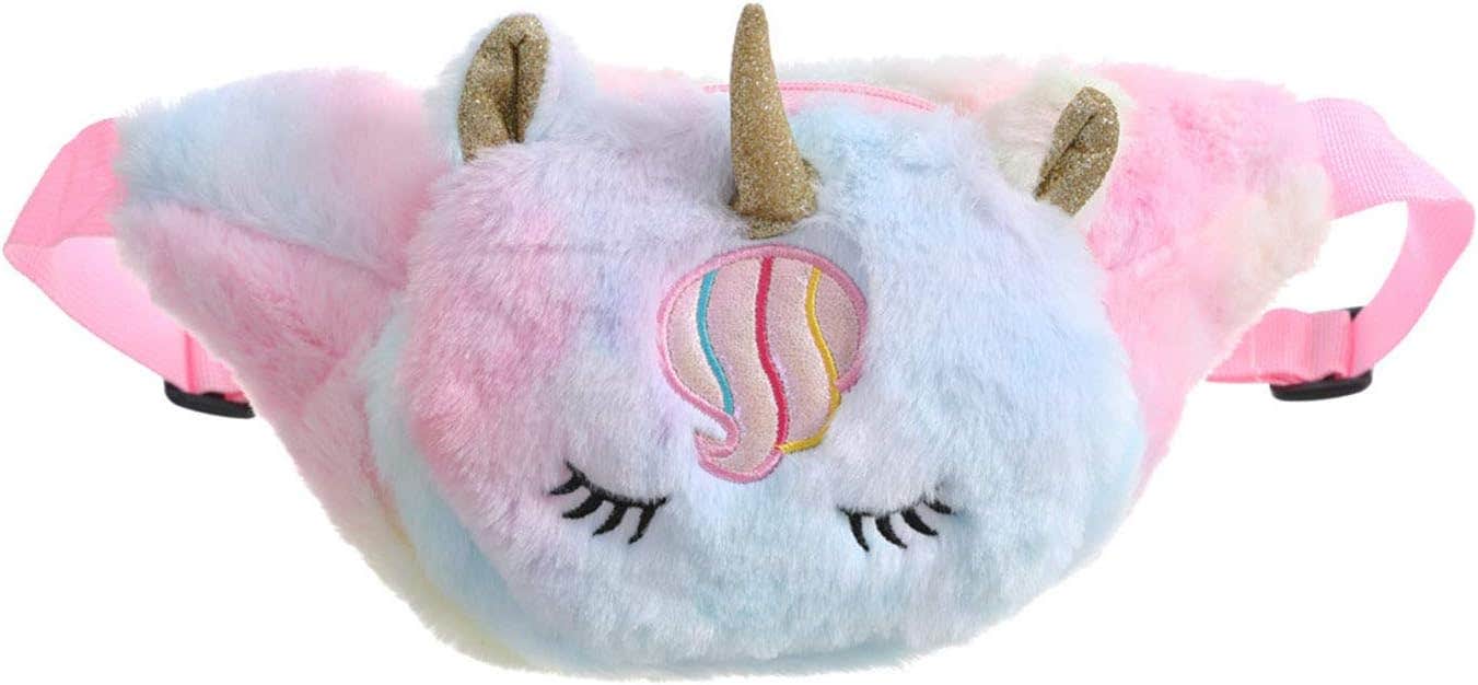 xperry Fluffy Unicorn Fanny Pack, Tie Dye Rainbow Crossbody Bag - Purple A