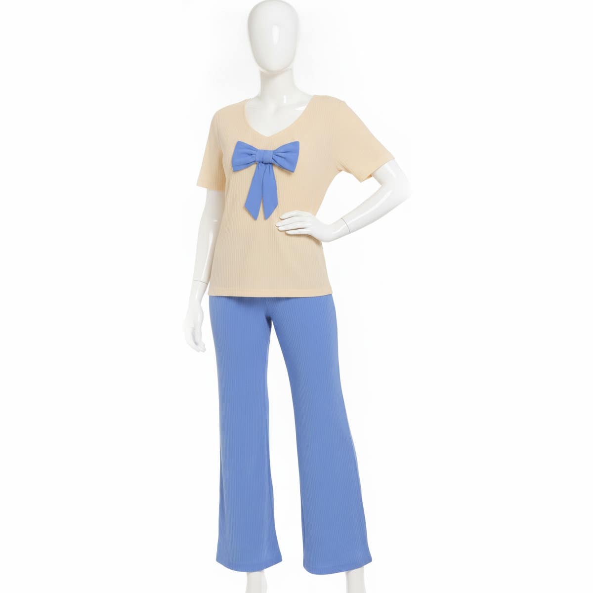 Women's Pajama Set - Gamal Sons, 2 Pieces, Short Sleeves, With Bow - Multicolor
