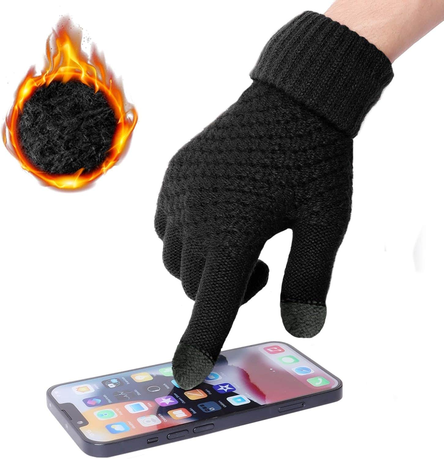 Minicoco Winter Warm Knitted Fleece Gloves for Outdoor Sports